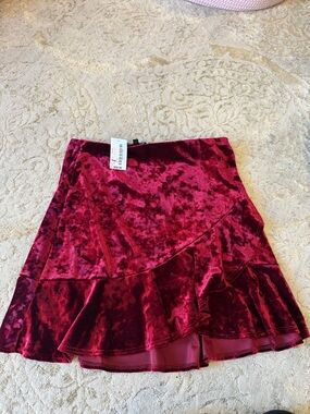 South Moon Under Crushed Velvet Ruffle Skirt - Burgundy